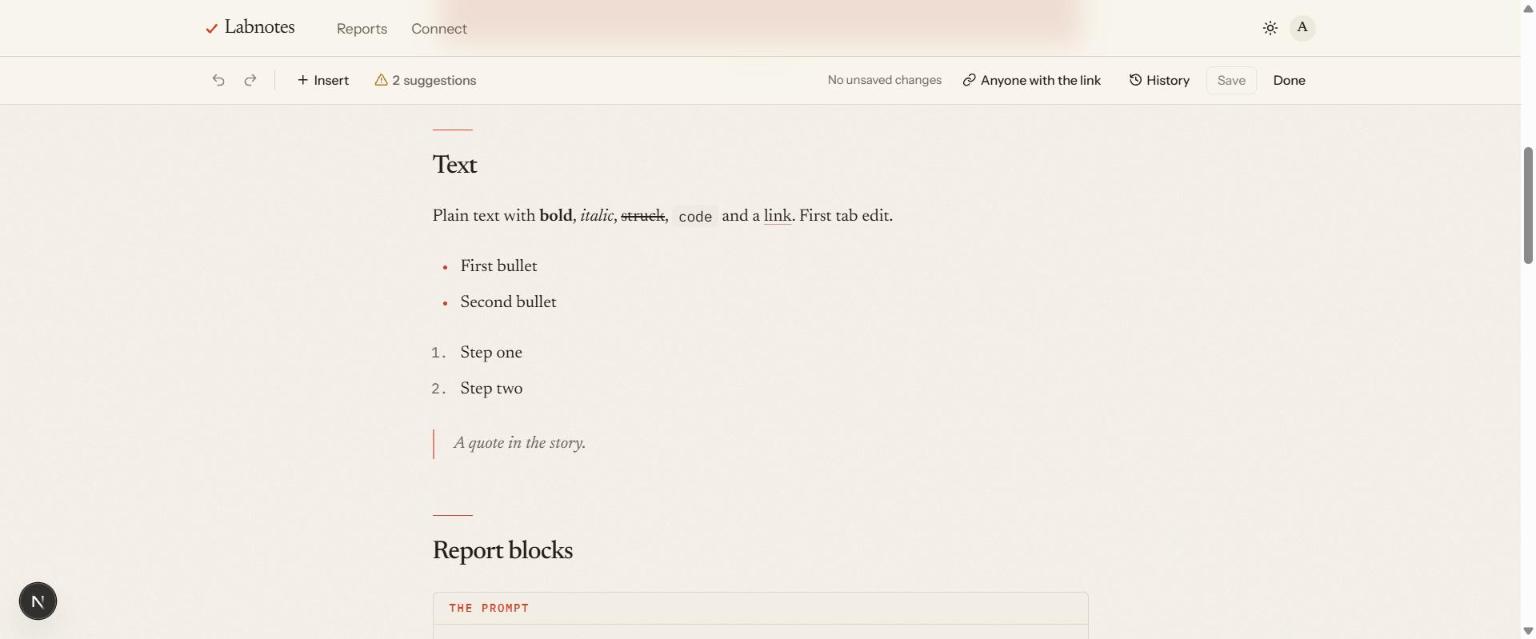 Editing happens on the report page itself.